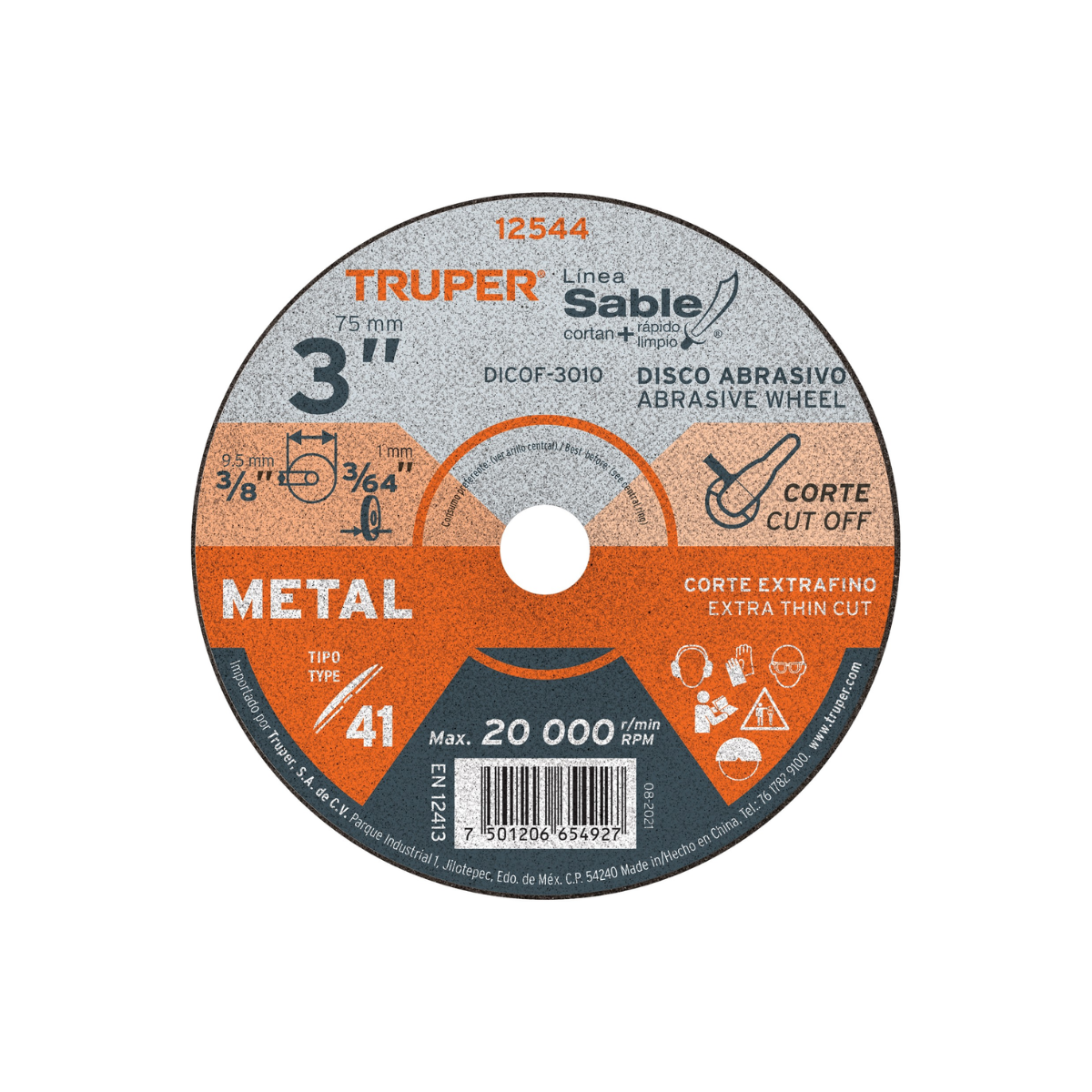 Disco corte Pequeño Medallion 3x3/16x3/8in 76x5x10mm T01/41 Metal