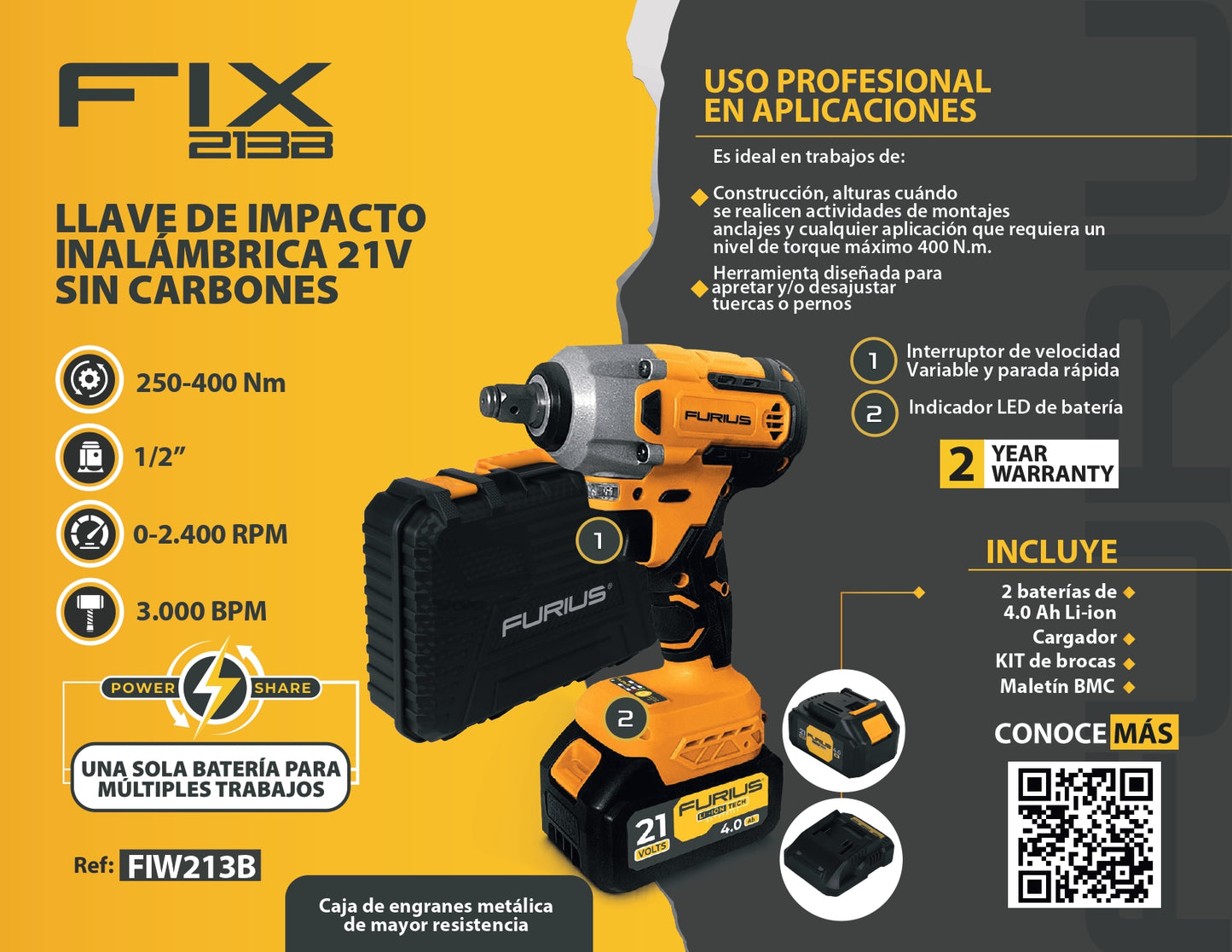 LLAVE DE IMPACTO FURIUS 400NM - PREVENTA